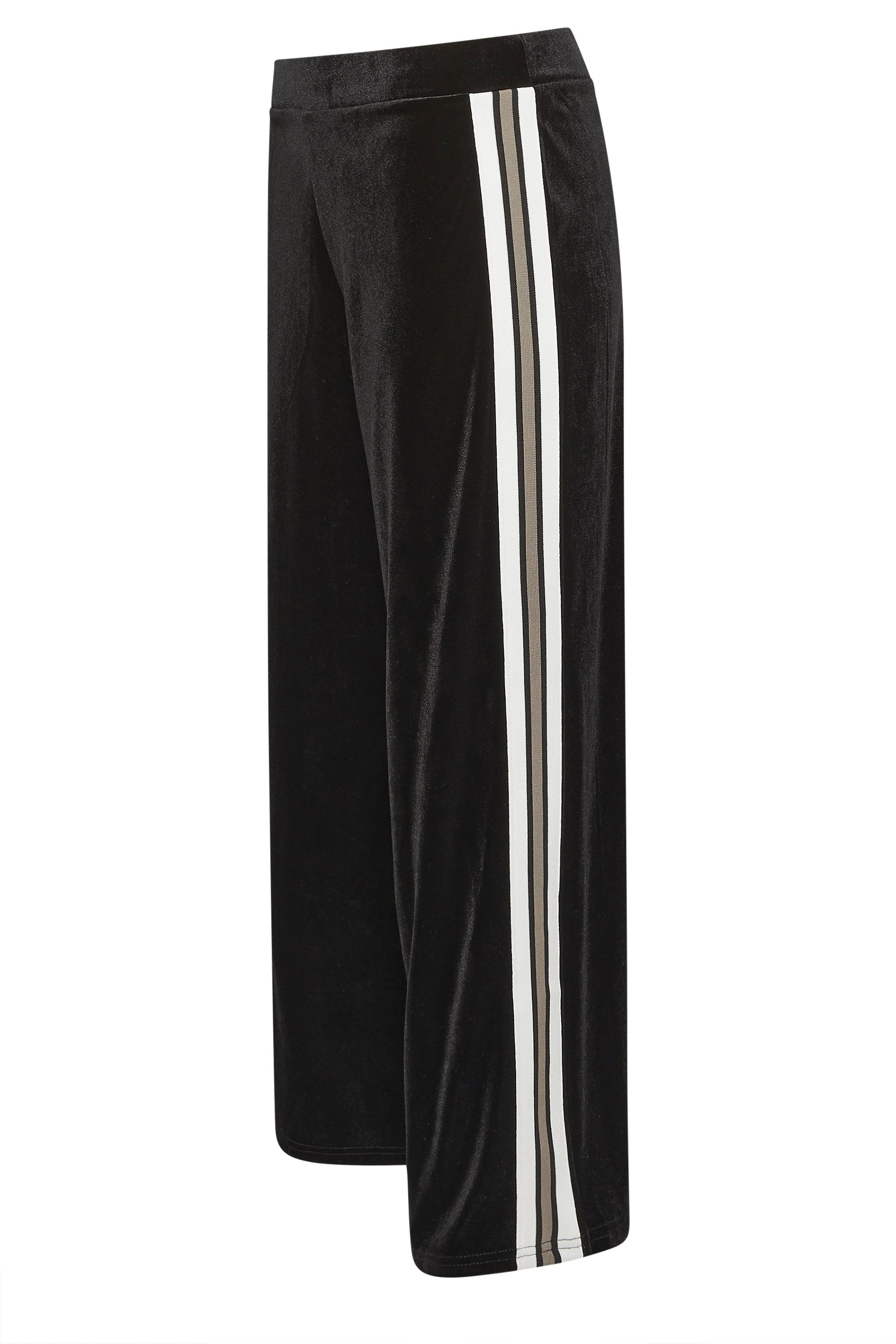 PixieGirl Petite Womens Black Velour Side Stripe Trousers | PixieGirl 5