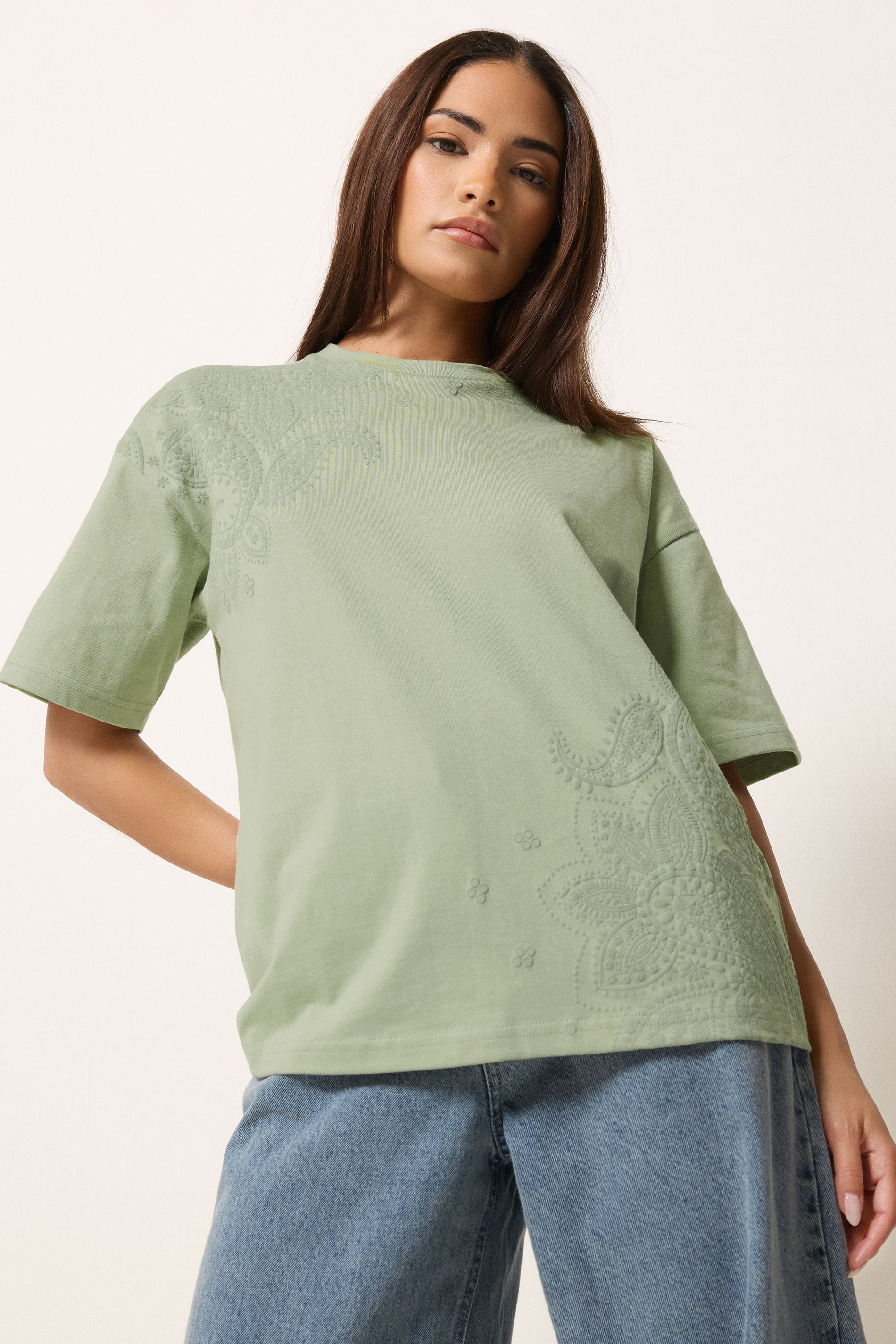 Pixiegirl Women's Green Petite Sage Paisley Cotton Tshirt Size 6
