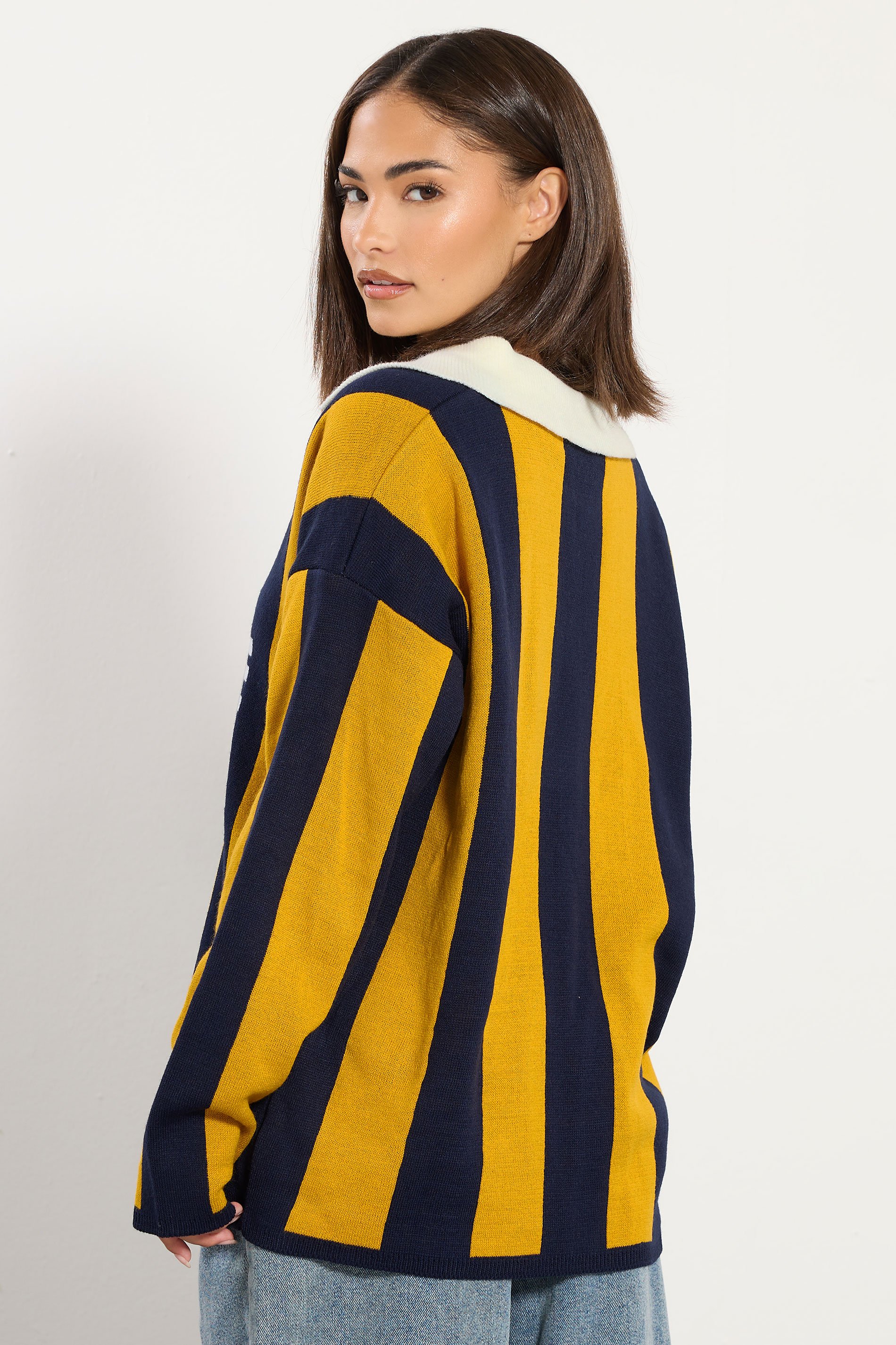 PixieGirl Petite Women's Blue 'Seville' Knitted Stripe Collar Jumper | PixieGirl 3