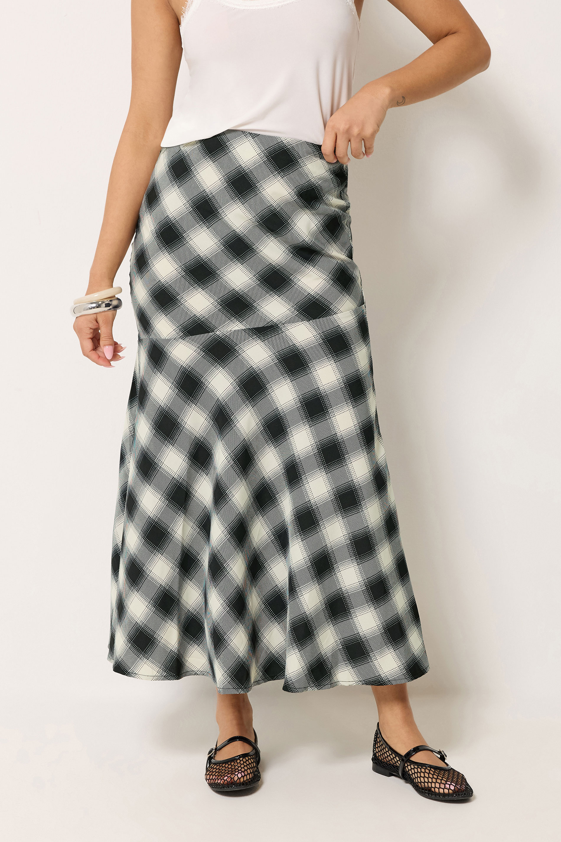 PixieGirl Petite Women's Black Blurred Check Maxi Skirt | PixieGirl 1