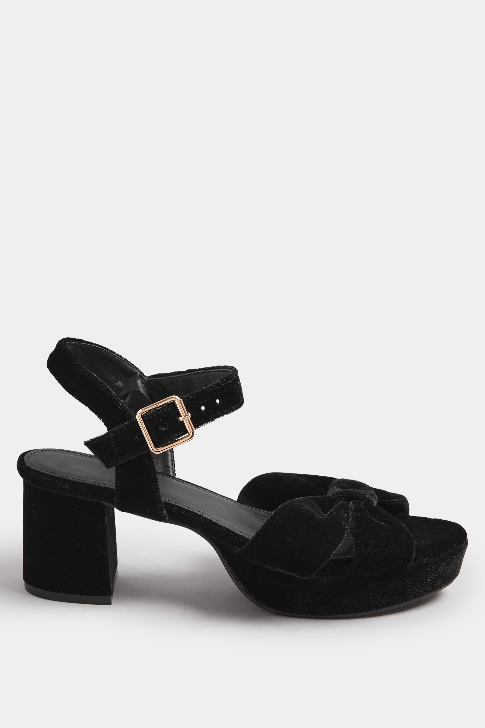 Black Velvet Bow Strap Platform Heels In Extra Wide Fit | Yours Clothing 3
