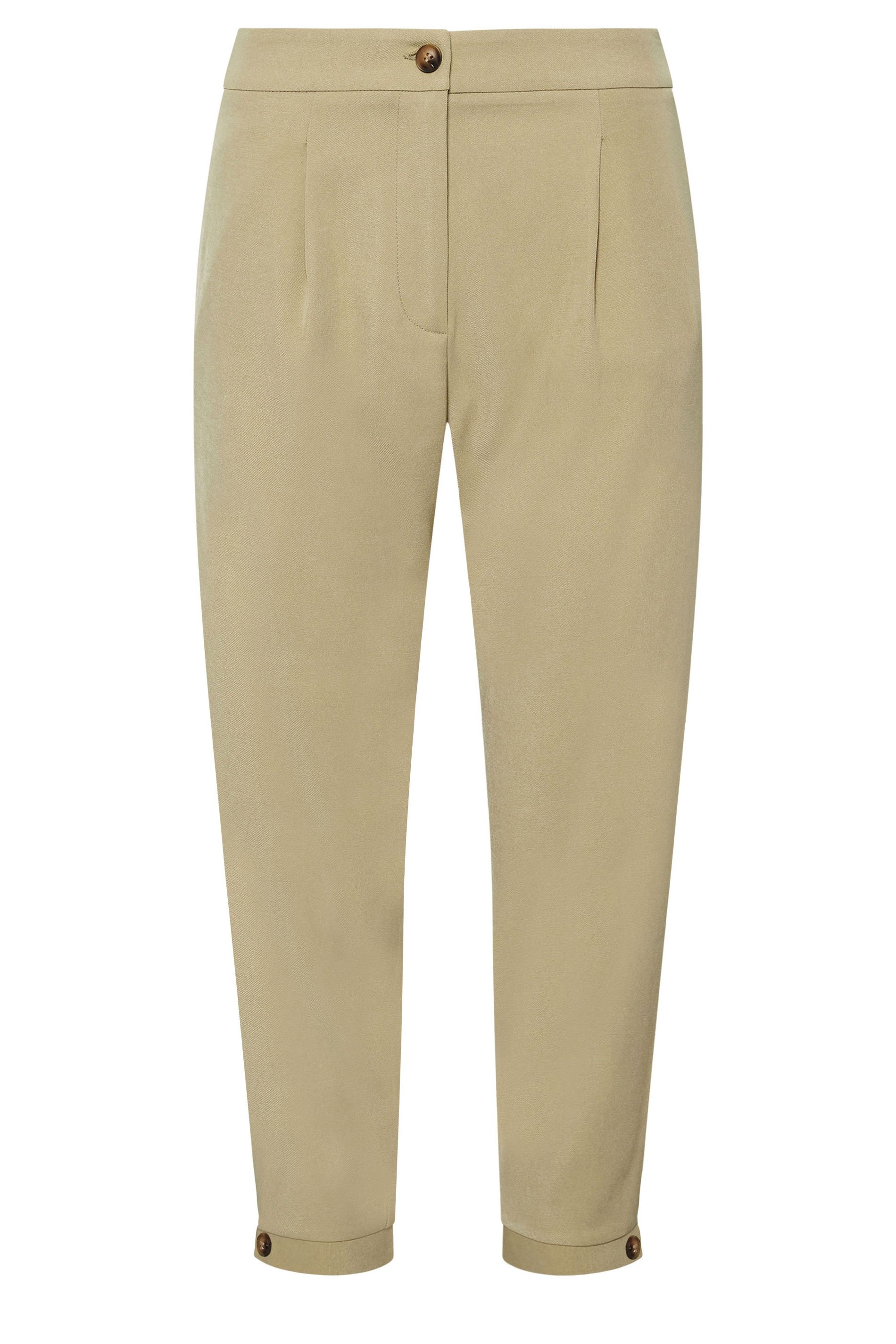 PixieGirl Petite Women's Stone Brown Tailored Barrel Button Trousers | PixieGirl 5