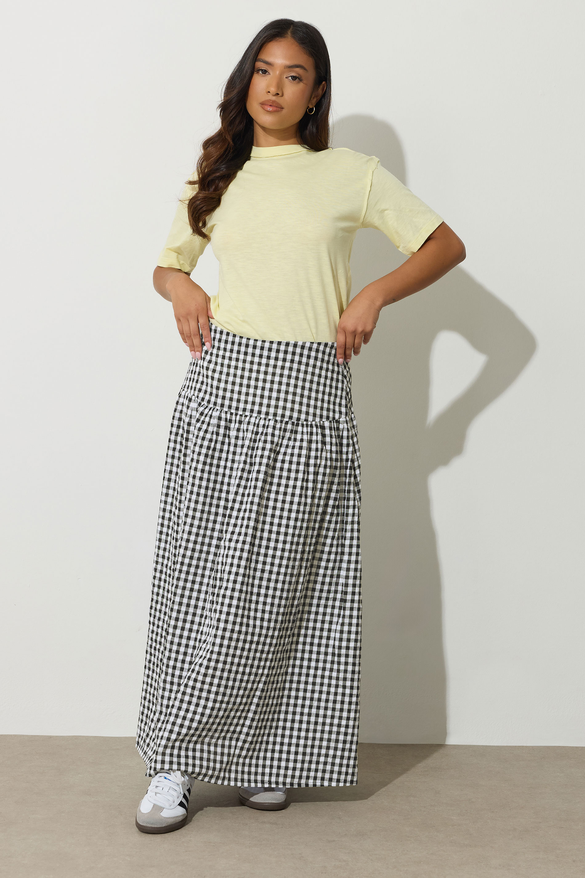 PixieGirl Petite Women's Black Gingham Print Maxi Skirt | PixieGirl 1