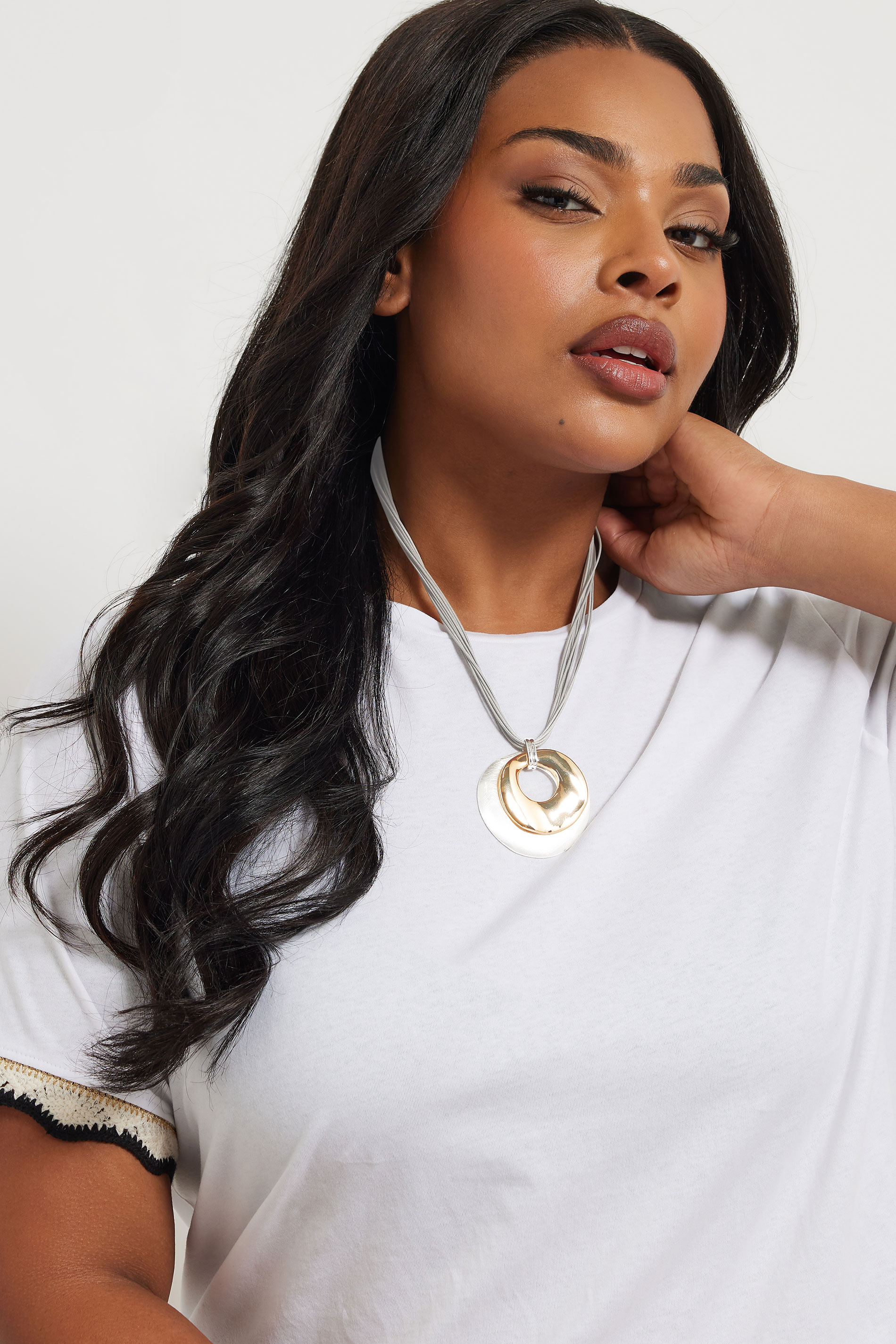 Silver Tone Statement Mixed Metal Pendant Necklace | Yours Clothing 1