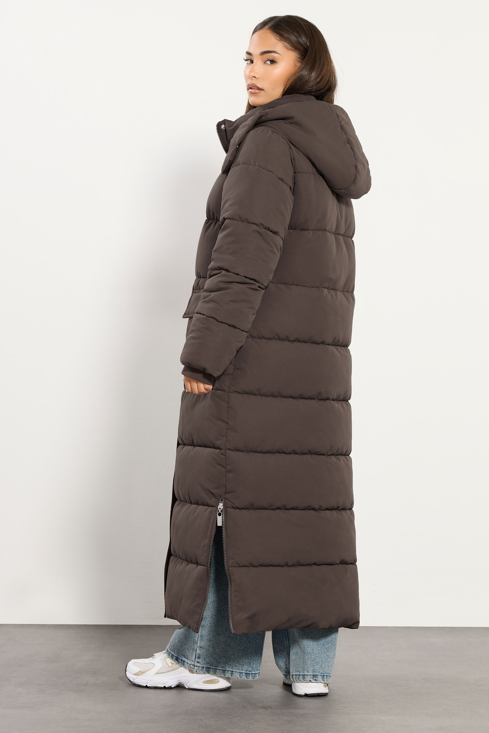 PixieGirl Petite Womens Chocolate Brown Maxi Padded Puffer Coat | PixieGirl 4