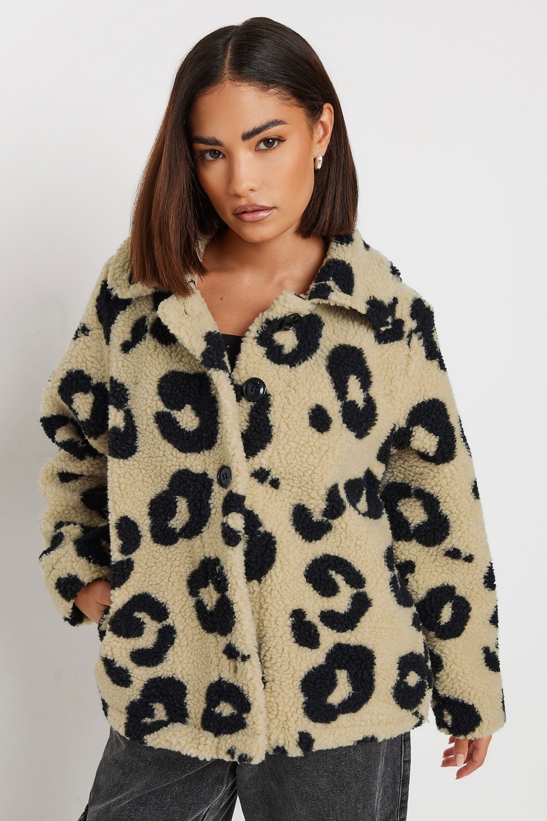 PixieGirl Petite Women's Brown Animal Print Teddy Fleece Jacket | PixieGirl 2