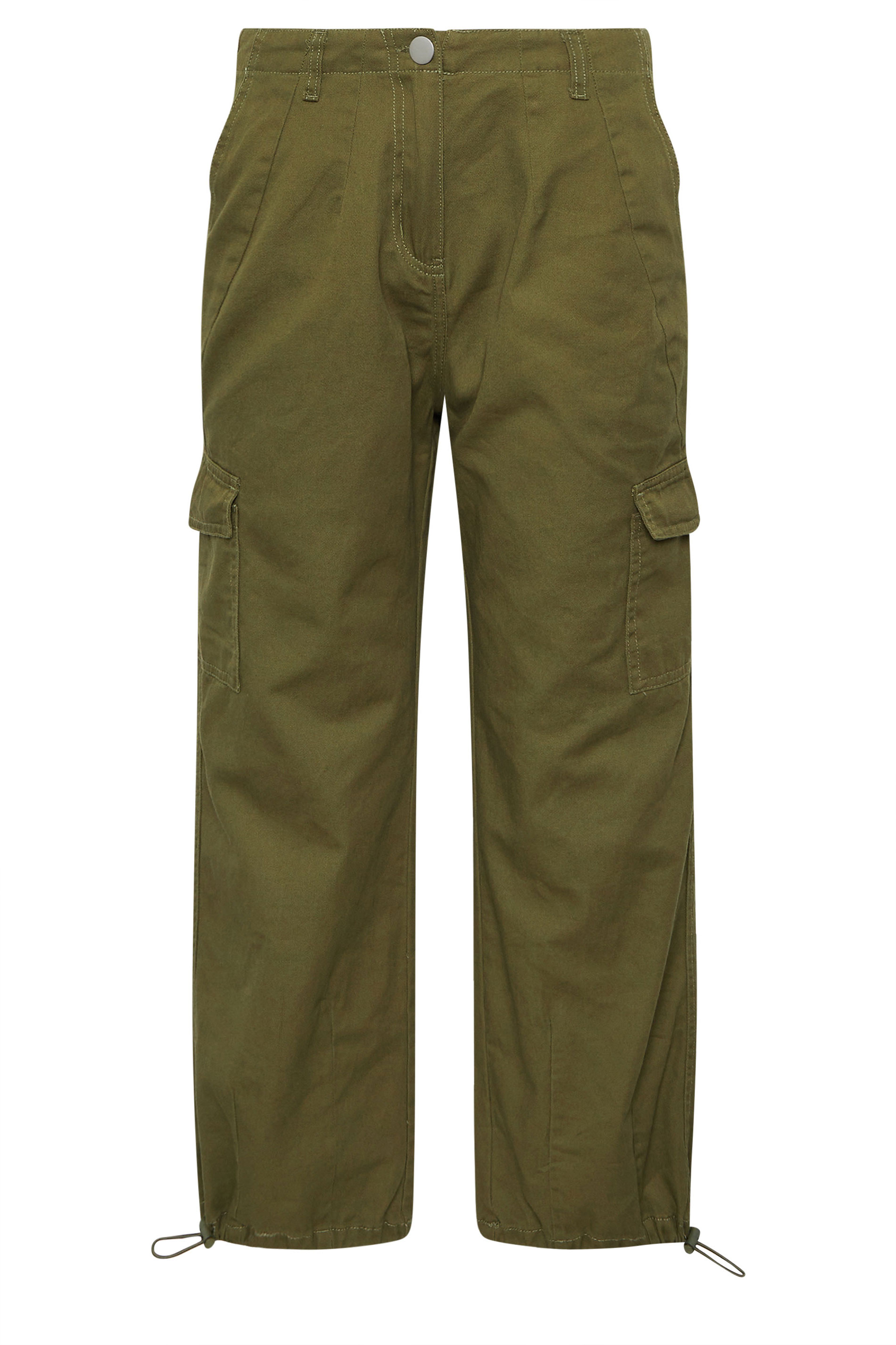 PixieGirl Petite Women's Khaki Green Cuffed Cotton Cargo Trousers | PixieGirl 5