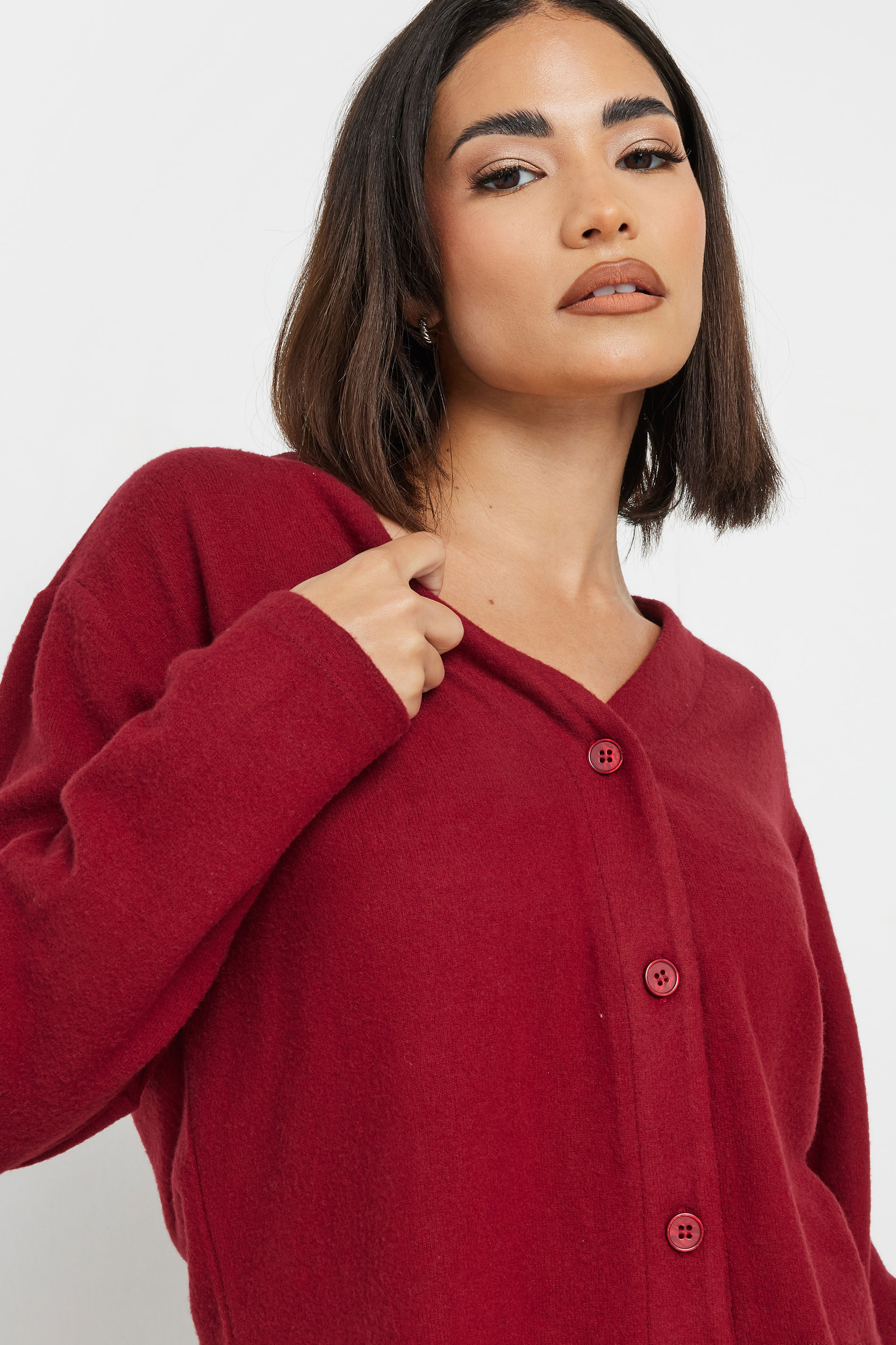 PixieGirl Petite Women's Burgundy Red Long Sleeve Cropped Cardigan | PixieGirl 4