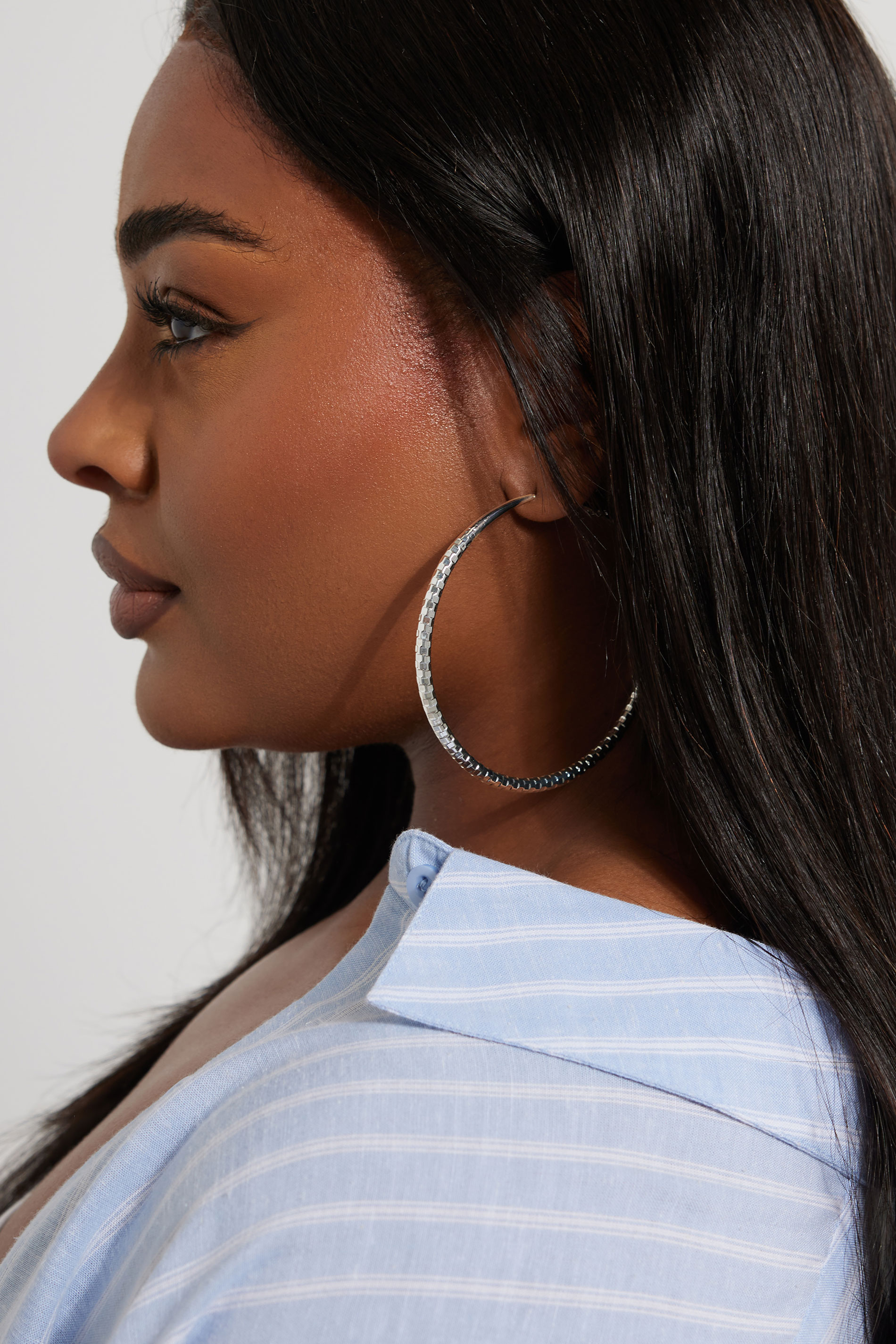 Silver Tone Textured Large Hoop Earrings | Yours Clothing 1
