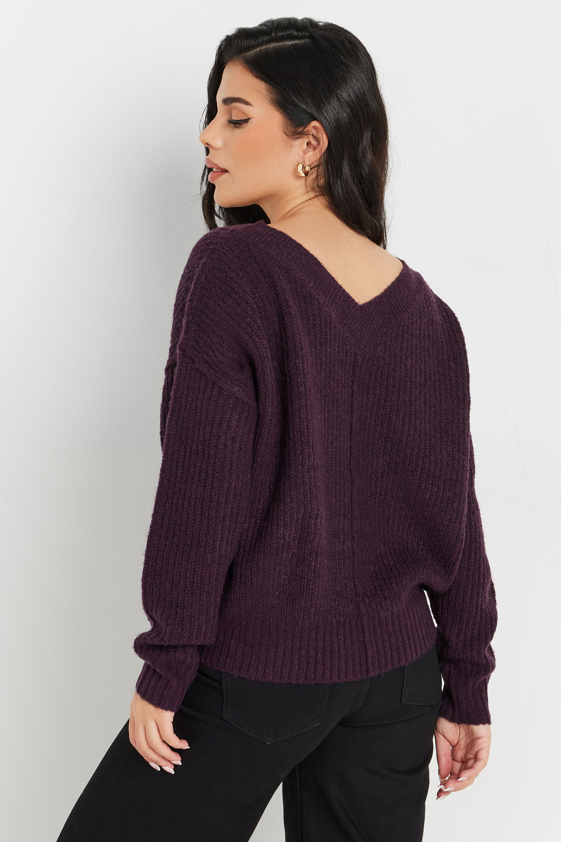 PixieGirl Petite Women's Purple Knitted V-Neck Jumper | PixieGirl 4