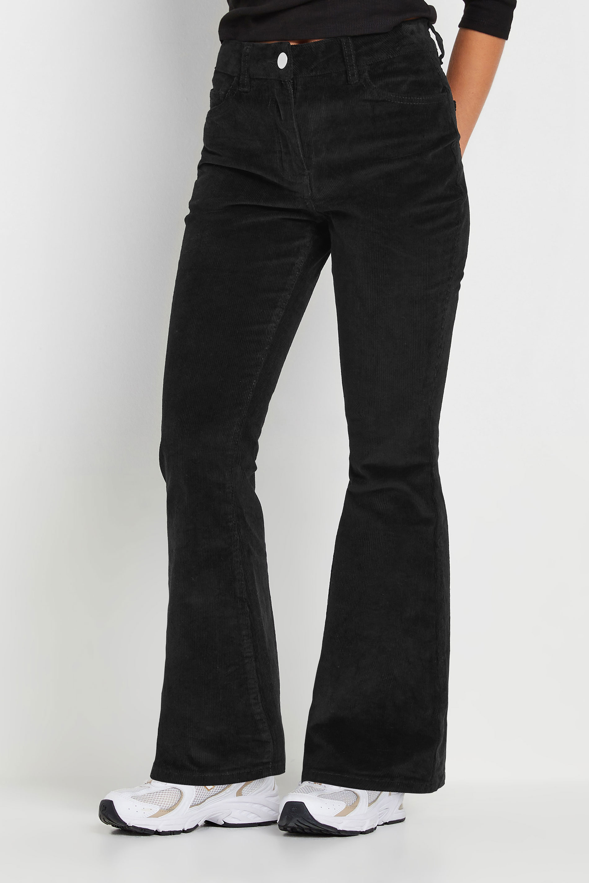 PixieGirl Petite Women's Black Cord Detail Flared Trousers | PixieGirl 2
