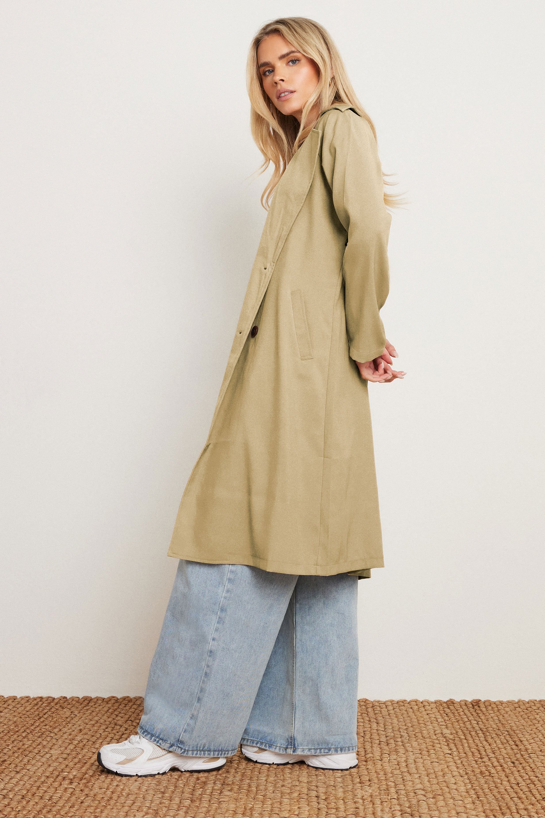PixieGirl Petite Womens's Stone Brown Woven Lightweight Trench Coat | PixieGirl 3