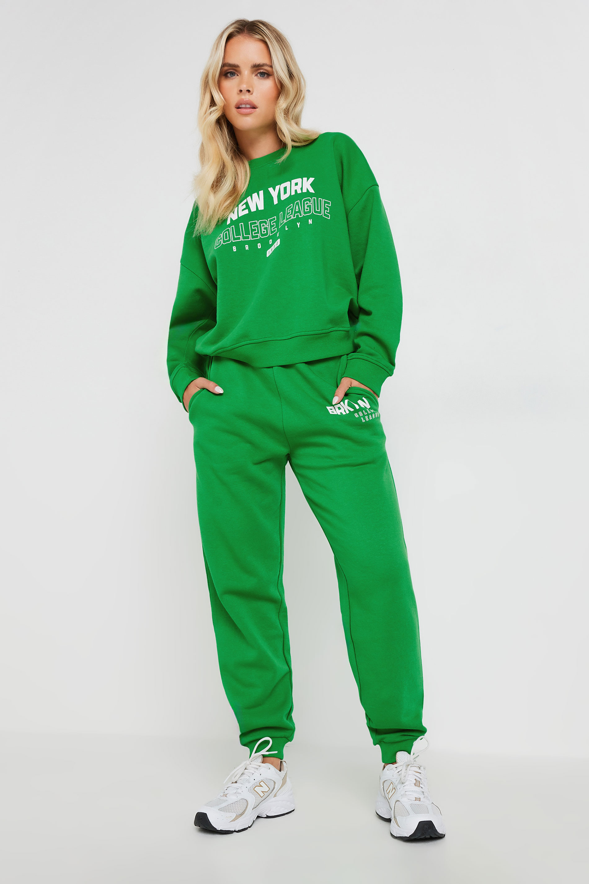 PixieGirl Petite Women's Green New York Slogan Cuffed Jogger | PixieGirl 1