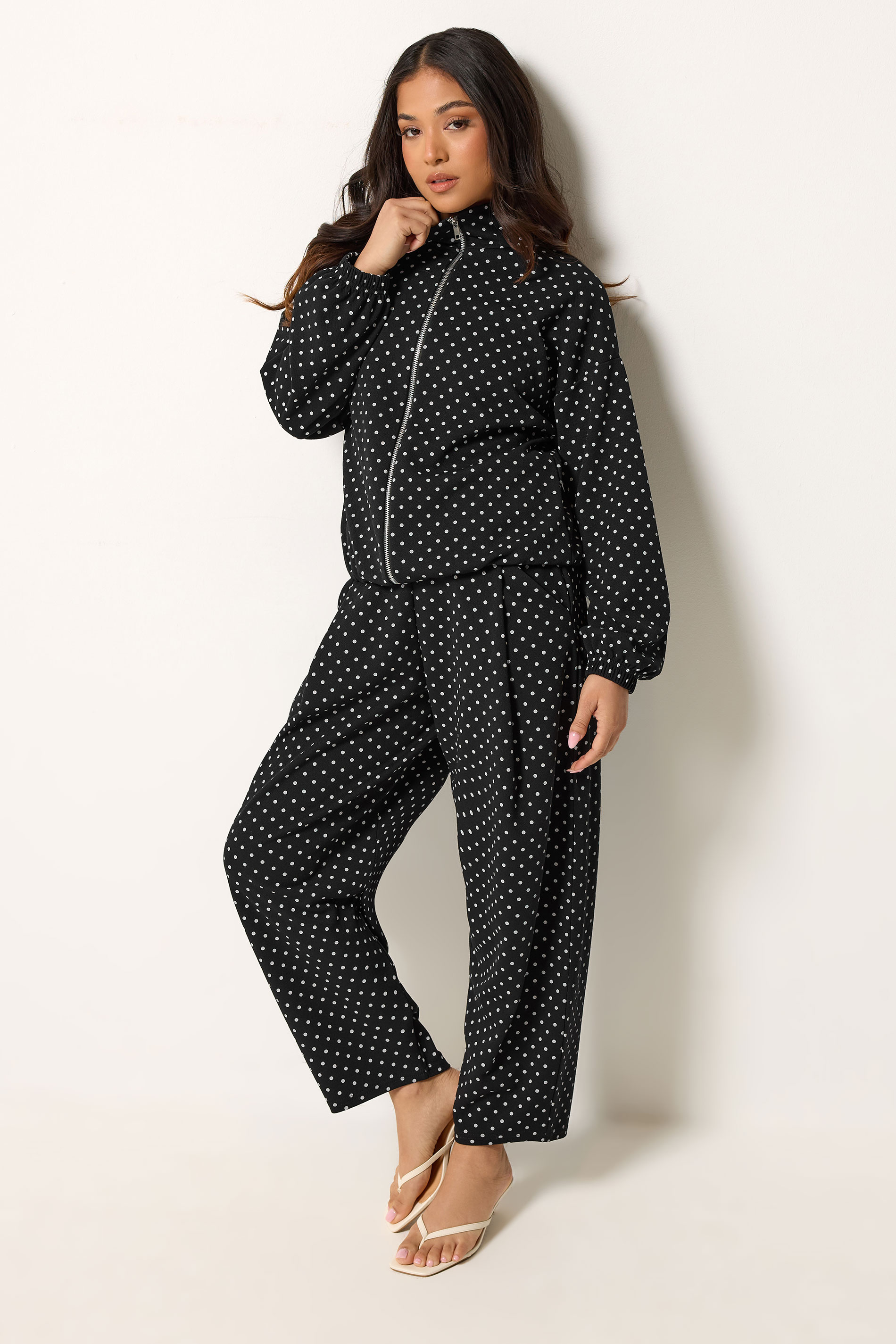 PixieGirl Petite Women's Black Polka Dot Funnel Neck Jacket | PixieGirl 1