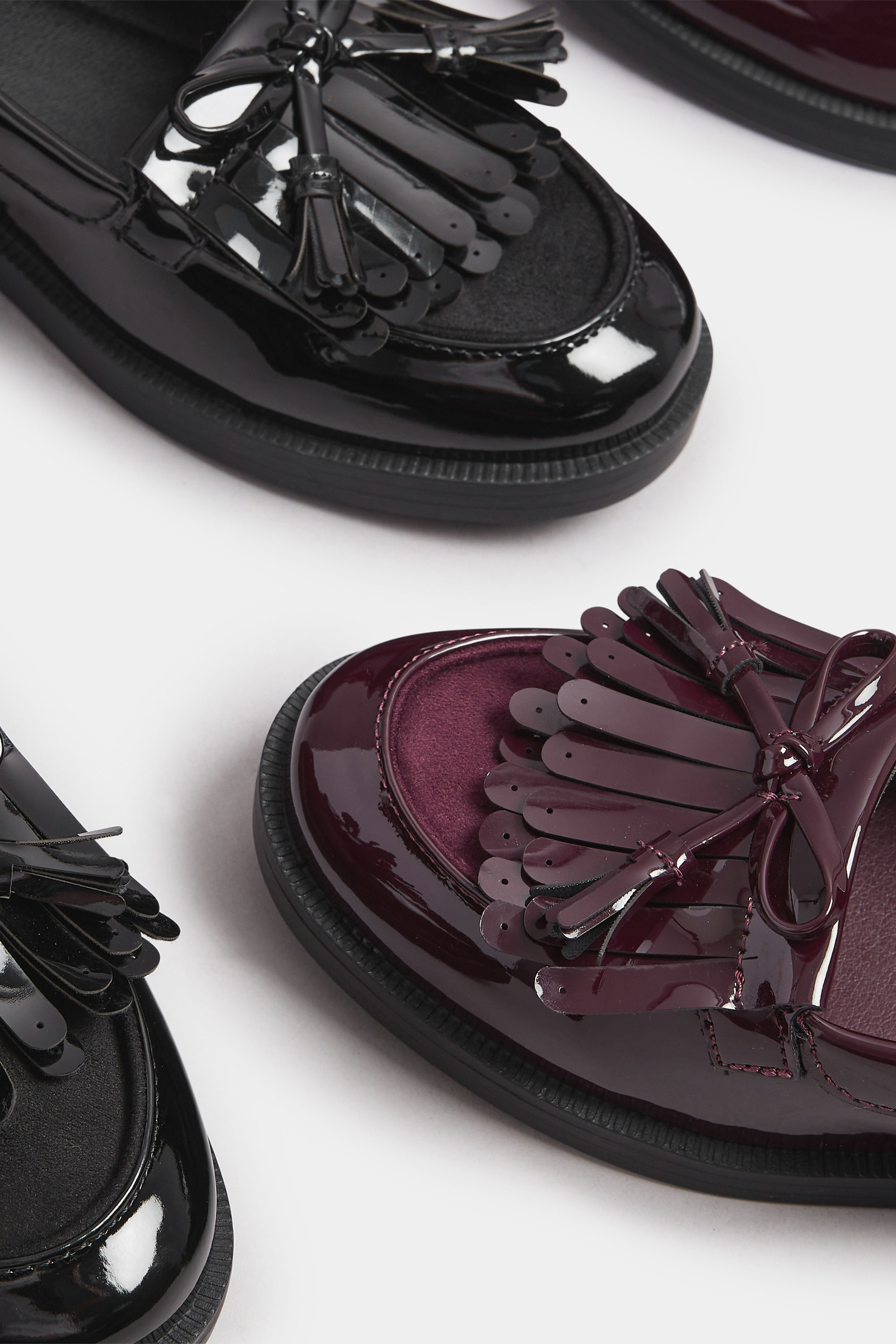 Burgundy Red Patent Fringe Loafers In Extra Wide EEE Fit | Yours Clothing 6