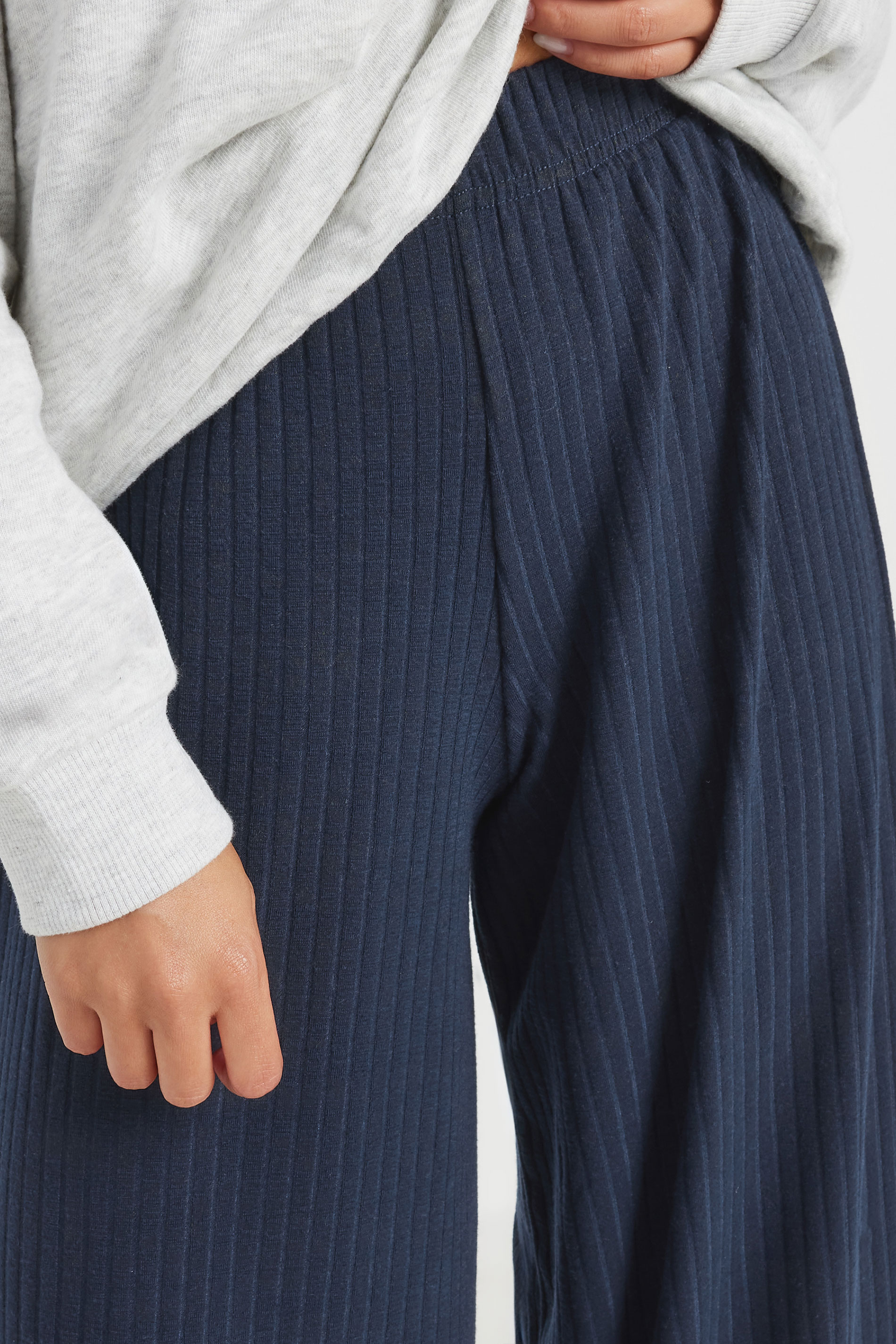 PixieGirl Petite Womens Navy Blue Ribbed Wide Leg Trousers | PixieGirl 4