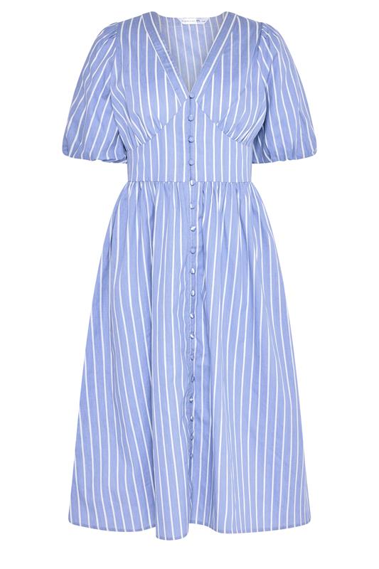 PixieGirl Petite Women's Blue Stripe Button Midi Dress | PixieGirl  5