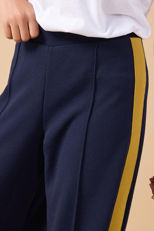 PixieGirl Petite Women's Navy Blue & Yellow Side Stripe Trousers | PixieGirl 4