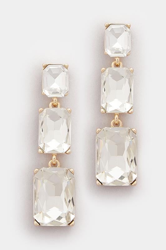 Gold Tone Diamante Triple Drop Earrings | Yours Clothing 2