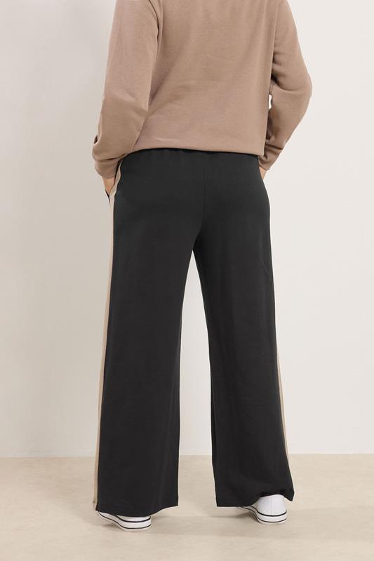 M&Co Petite Black & Brown Side Stripe Cotton Wide Leg Joggers | M&Co 4