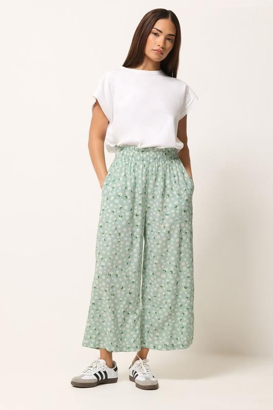  PixieGirl Petite Sage Green Floral Cropped Trousers