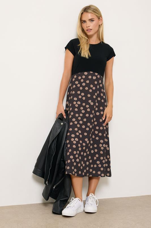  M&Co Petite Black 2 In 1 Spot Print Midi Dress