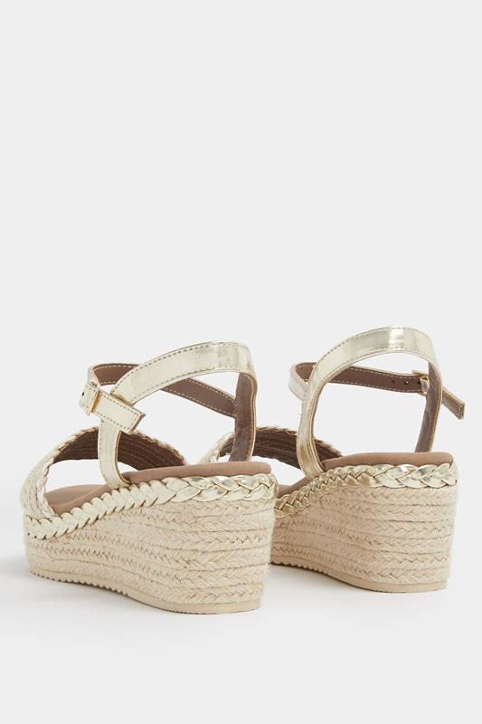 Gold Plaited Wedge Sandals In Wide E Fit | Yours Clothing 4