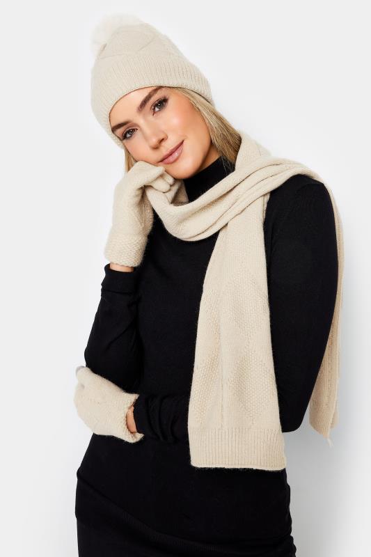 Plus Size  Yours Cream Cable Knit Scarf Hat & Gloves Set