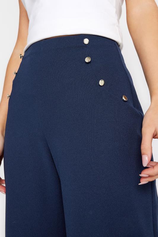 PixieGirl Petite Womens Navy Blue Button Detail Wide Leg Trousers | PixieGirl 4