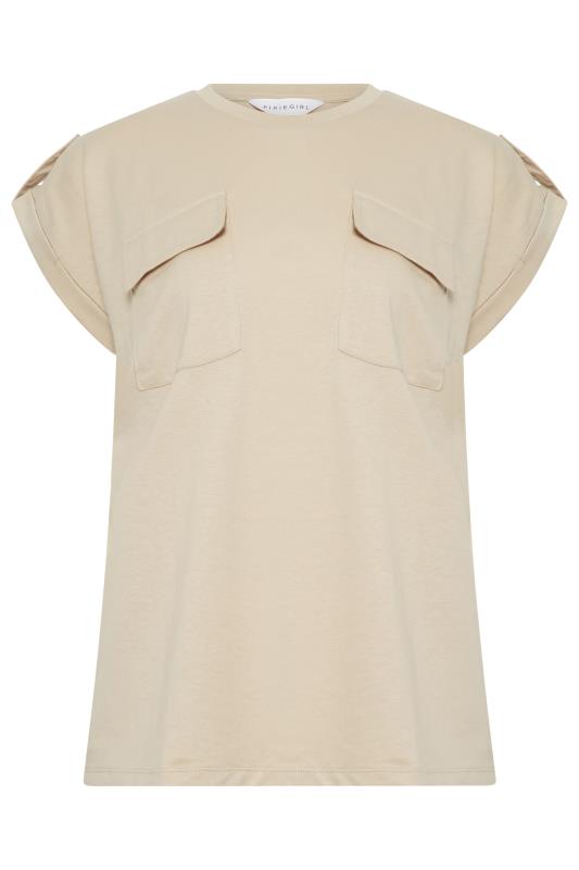 Petite Natural Brown Pocket Detail Cotton T-Shirt | PixieGirl 6