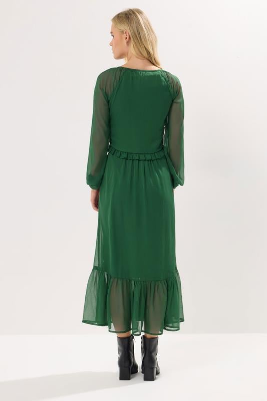 PixieGirl Petite Women's Green Chiffon Frill Midaxi Dress | PixieGirl 3