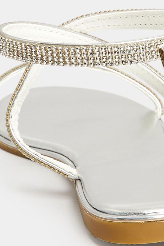 PixieGirl Silver Diamante Flat Sandals In Standard Fit | PixieGirl  4
