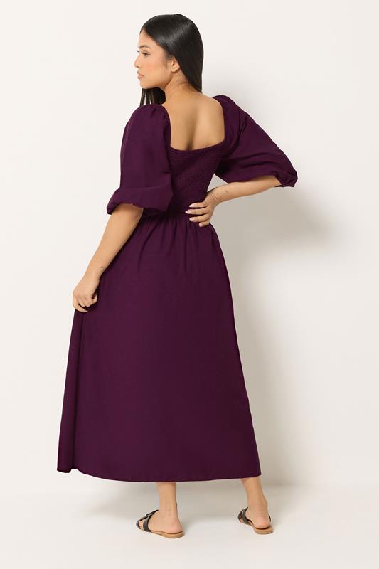 M&Co Petite Berry Purple Short Sleeve Embroidered Trim Maxi Dress | M&Co 2