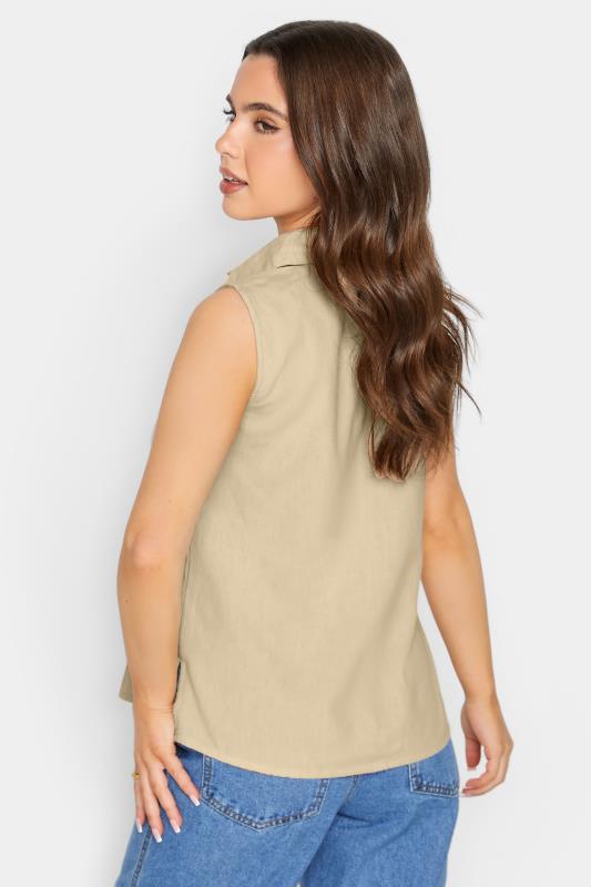 PixieGirl Petite Women's Stone Brown Linen Sleeveless Shirt | PixieGirl 4