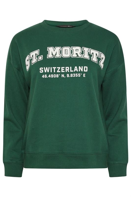 PixieGirl Petite Women's Green St Moritz Slogan Sweatshirt | PixieGirl 6