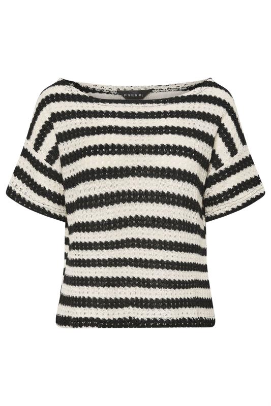 PixieGirl Petite Women's Black & White Stripe Crochet T-Shirt | PixieGirl 5