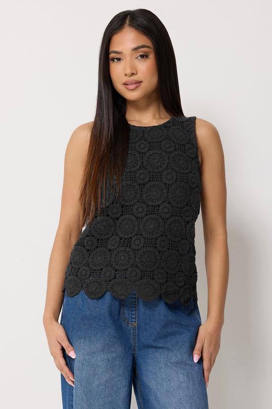  M&Co Petite Black Crochet Cotton Sleeveless Top