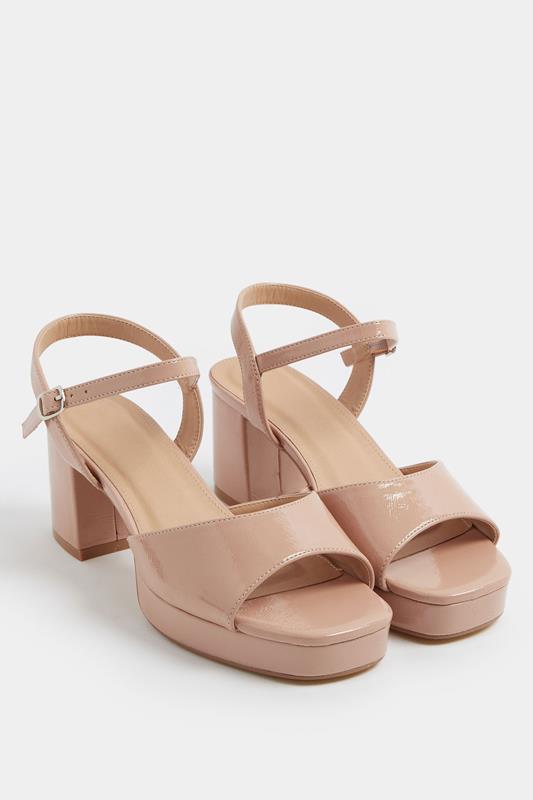 Nude Square Toe Platform Heels In Wide E Fit