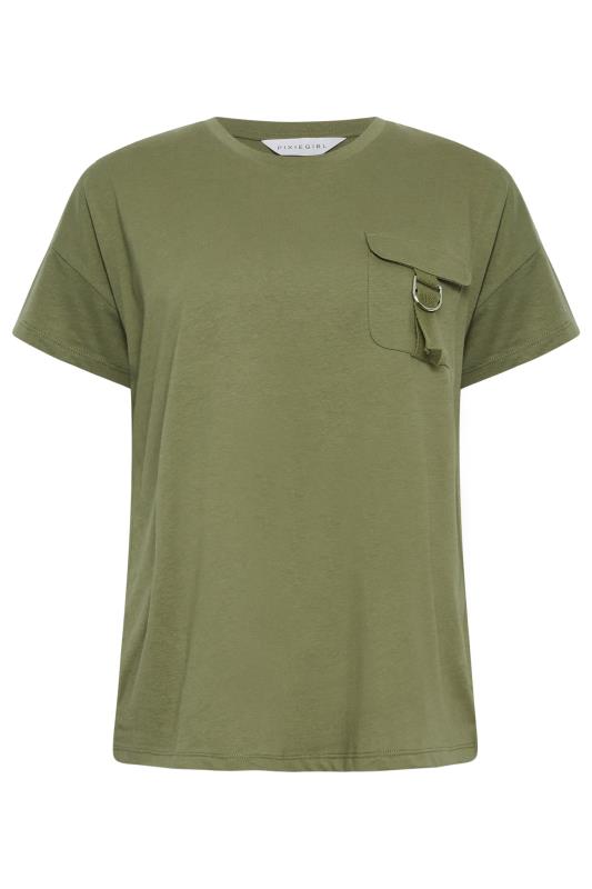 Petite Khaki Green Utility Pocket T-Shirt | PixieGirl  6