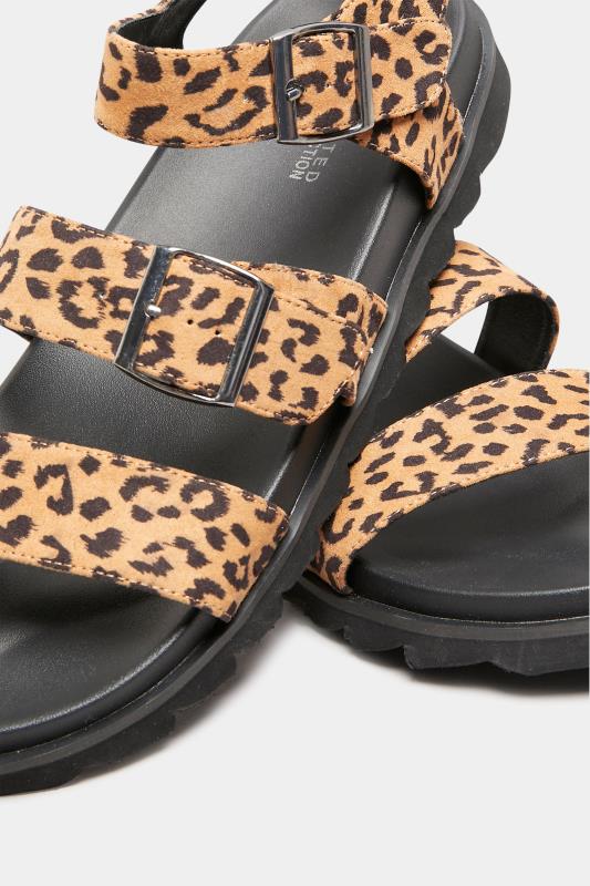 Black Leopard Print Buckle Sandals In Extra Wide Fit | Yours Clothing 5