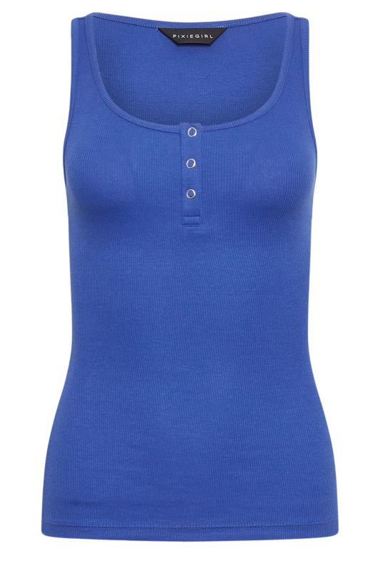 PixieGirl Petite Women's Blue Ribbed Popper Vest Top | PixieGirl 5