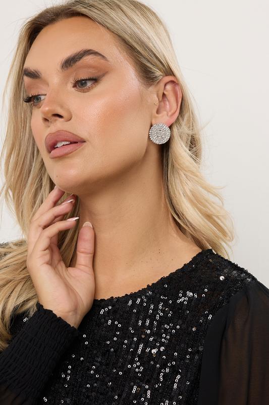 Plus Size  Yours Silver Tone Diamante Disc Stud Earrings