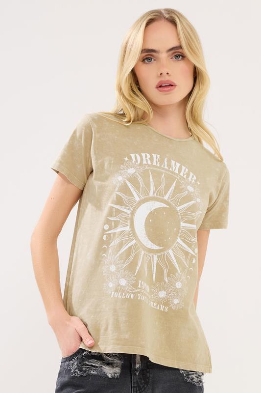 PixieGirl Petite Women's Natural Brown 'Dreamer' Slogan T-Shirt | PixieGirl 1