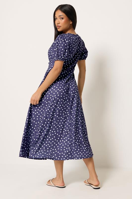 M&Co Petite Navy Blue Polka Dot Twist Front Maxi Dress | M&Co 2