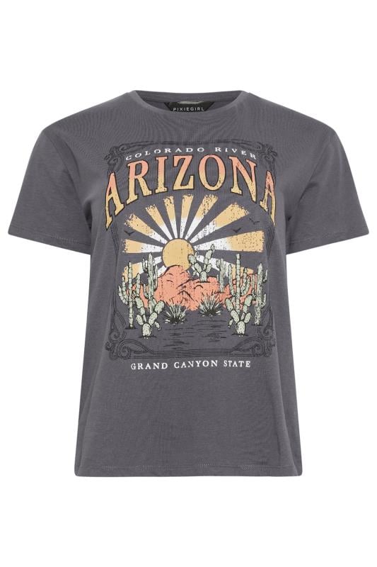 PixieGirl Petite Women's Grey 'Arizona' Slogan Print T-Shirt | PixieGirl 5