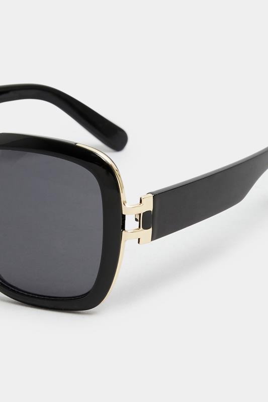 Black Oversized Frame Gold Tone Detail Sunglasses | Yours Clothing 4