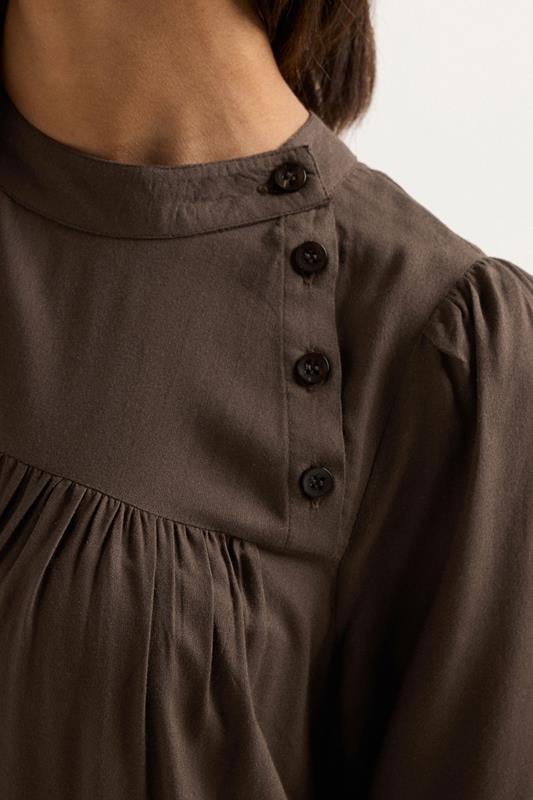 PixieGirl Petite Women's Chocolate Brown Button Smock Midi Dress | PixieGirl 4