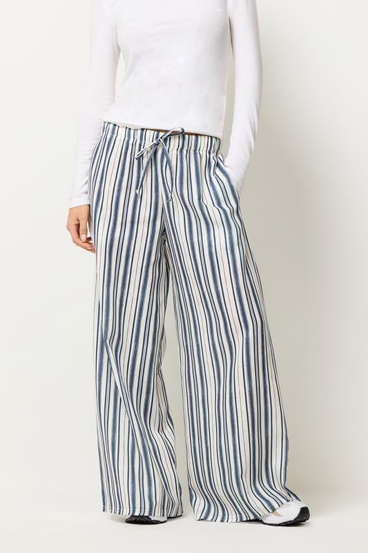 PixieGirl Petite Women's Blue Striped Wide Leg Trousers | PixieGirl 2