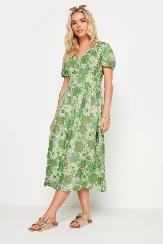 PixieGirl Green Retro Floral Print Midi Dress | PixieGirl 1