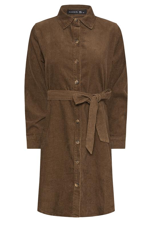 PixieGirl Petite Women's Chocolate Brown Cord Belted Midi Dress | PixieGirl 5